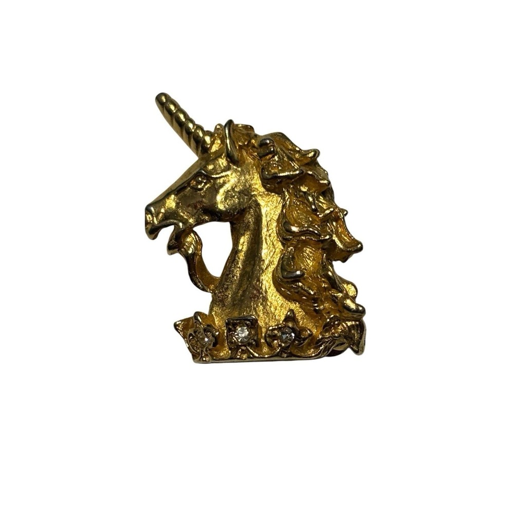 VTG Butler Wilson B&W Unicorn Head Brooch Gold Tone Rhinestone Lapel Pin 21533